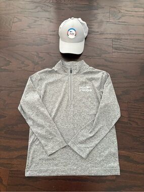 PGA Jr. League Gray Quarter Zip Pullover Size M (7-8)  & Hat Set Youth Golf EUC